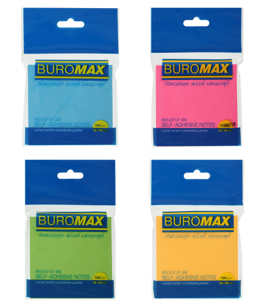 Блок для нотаток 76х76мм BUROMAX NEON, 100 аркушів, асорті, 2312-98 