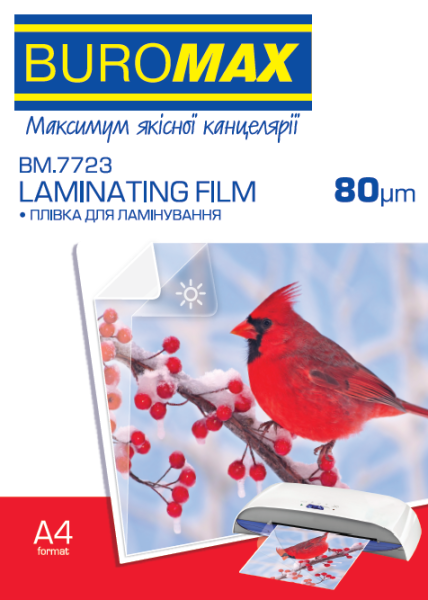 Плівка для ламінування, 80мкн, А4 (216х303мм), 100шт., BUROMAX, 7723 