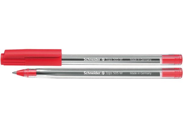 Ручка кулькова  0,7мм,  червона, прозорий корпус, red Schneider Tops 505М 