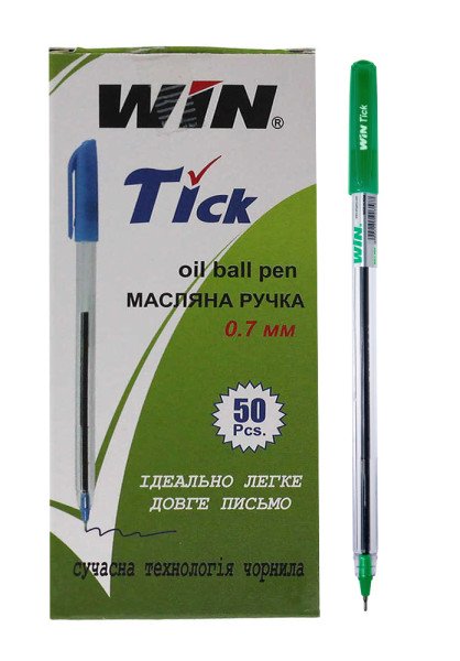 Ручка WIN Tick  масляна, 0,7мм., зелена (50шт/уп) 