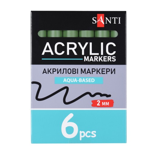 Маркер акриловий Santi 391049 SAC-20 2мм.6шт/уп зелений хакі