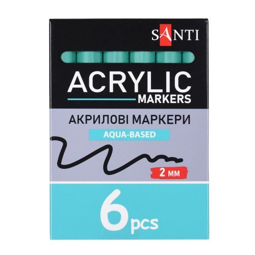 Маркер акриловий Santi 391048 SAC-19  2мм.6шт/уп зелений 