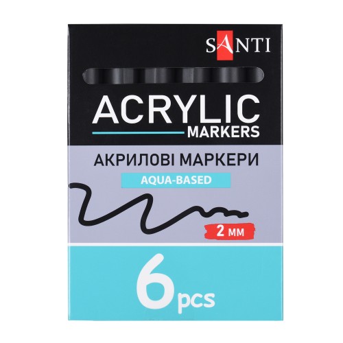 Маркер акриловий Santi 391050 SAC-21  2мм.6шт/уп чорний 