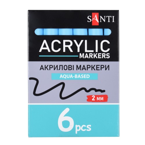 Маркер акриловий Santi 391046 SAC-17 2мм.6шт/уп блакитний