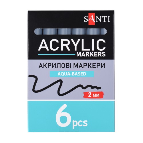 Маркер акриловий Santi 391051 SAC-22 2мм.6шт/уп темно-сірий