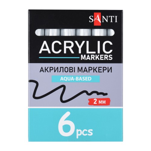 Маркер акриловий Santi 391053 SAC-24  2мм.6шт/уп срібло 
