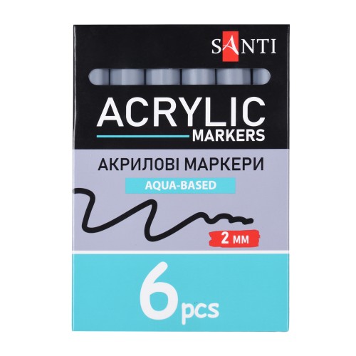 Маркер акриловий Santi 391052 SAC-23 2мм.6шт/уп сірий