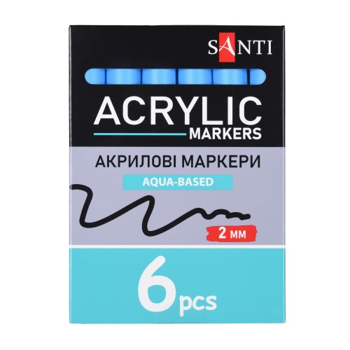 Маркер акриловий Santi 391044 SAC-15 2мм.6шт/уп синій