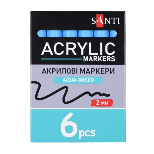 Маркер акриловий Santi 391044 SAC-15  2мм.6шт/уп синій 