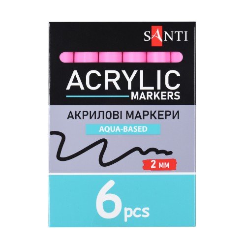 Маркер акриловий Santi 391038 SAC-09  2мм.6шт/уп рожевий 