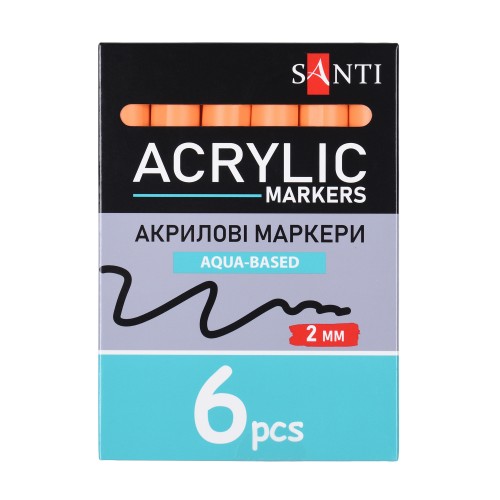 Маркер акриловий Santi 391032 SAC-03 2мм.6шт/уп помаранчевий