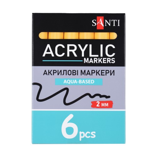Маркер акриловий Santi 391030 SAC-01  2мм.6шт/уп жовтий 