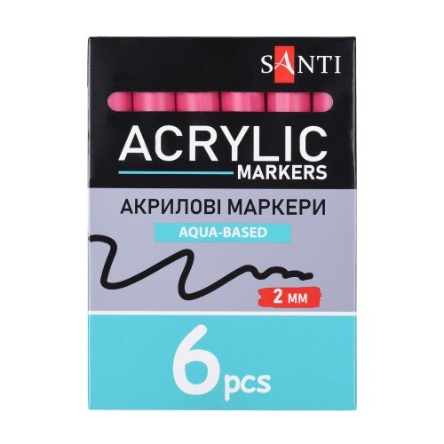 Маркер акриловий Santi 391040 SAC-11  2мм.6шт/уп яскраво рожевий 