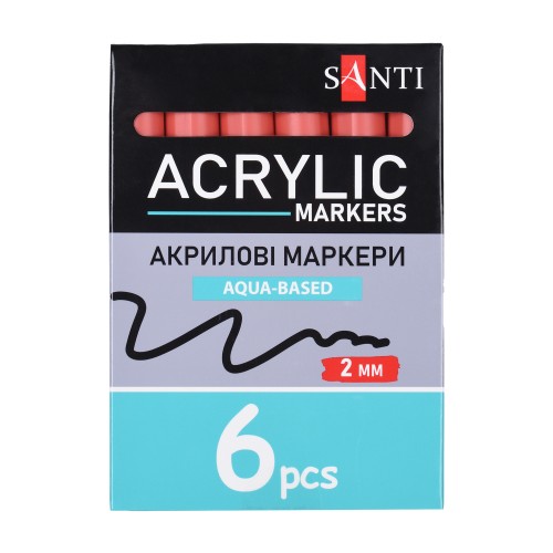 Маркер акриловий Santi 391036 SAC-07 2мм.6шт/уп червоний