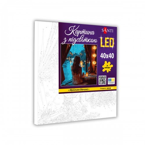 Картина за номерами з Led підсвіткою  SANTI Мрійлива дівчина 40*40см 955102 