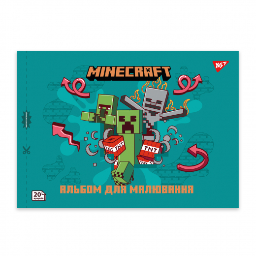 Альбом для малювання Yes А4, 20арк./100гр.,Minecraft 130596  скоба з перфорацією, 