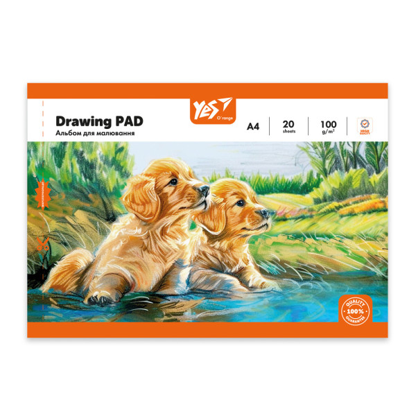 Альбом для малювання Yes А4, 20арк./100гр., O'range Line Pets 130608  скоба з перфорацією, 