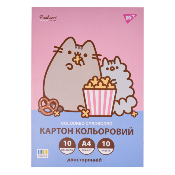 Картон кольоровий Yes А4 двосторонній 10арк. Pusheen  955464 папка 