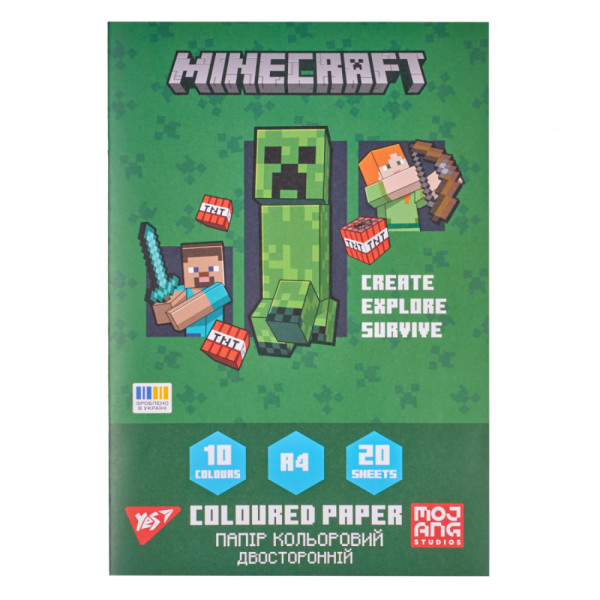 Папір кольоровий Yes  А4 20арк. двосторонній Minecraft 955458 скоба 