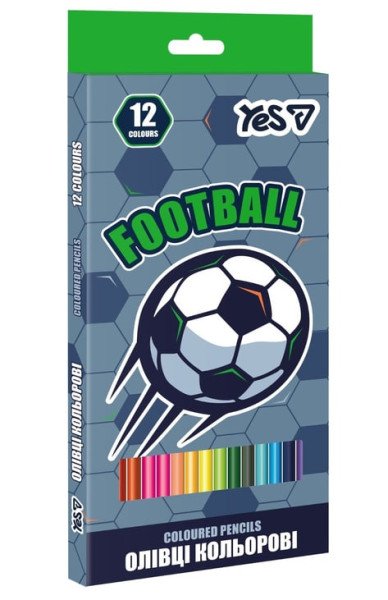 Набір кольорових олівців YES Football 290786 тригранні з міцним грифелем 12 кольорів 