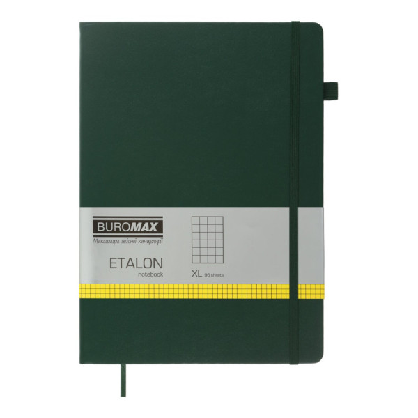 Блокнот А4 Buromax 294160-04  Etalon штучна шкіра 96арк. кліт. зелений 