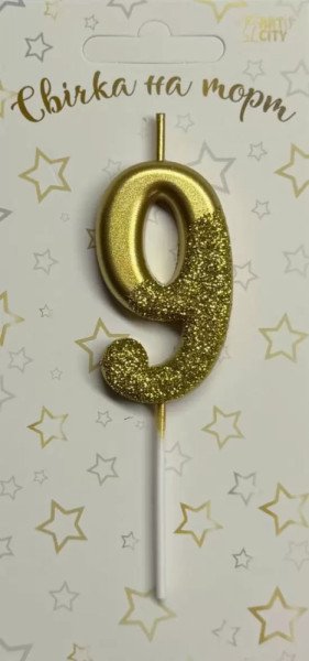 Art City СВІЧКА  в торт хром золото+глітер Цифра  № 1,2,3,4,5,6,7,8,9 (12шт/упак) мікс 