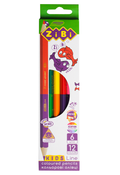 Олівці кольорові Zibi 6кол. Double (12кол.) Kids Line, 2462 