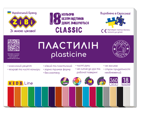 Пластилін Classic 18кол.360гр. ZB.6235 
