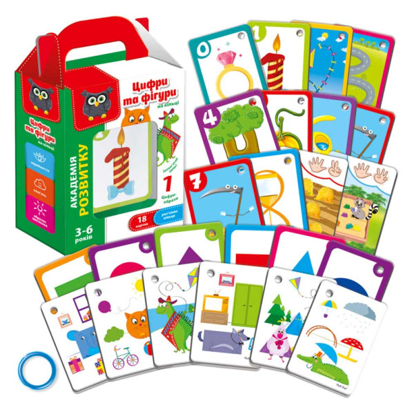 Гра настільна Цифри та фігури на кільці, 18 карток, 3-6років,Vladi Toys,VT5000-06 