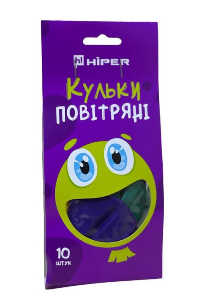 Набір надувних кольорових кульок без малюнку 10шт ТМ Hiper 