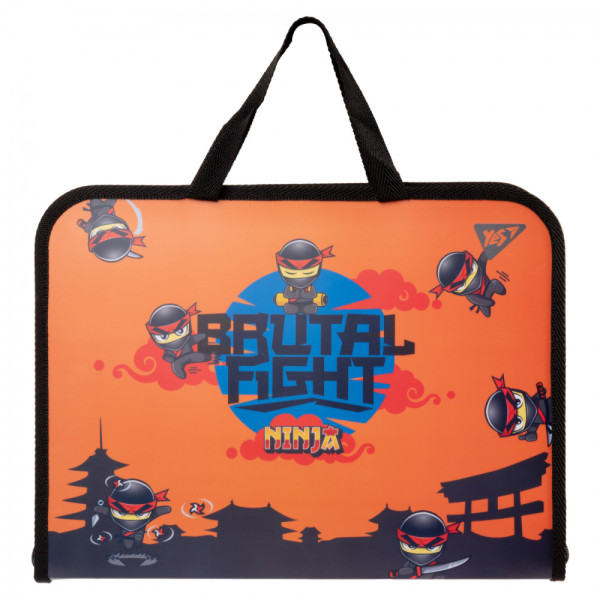 Папка-портфель YES 492169 FC пластик з тканинними ручками на блискавці NInja